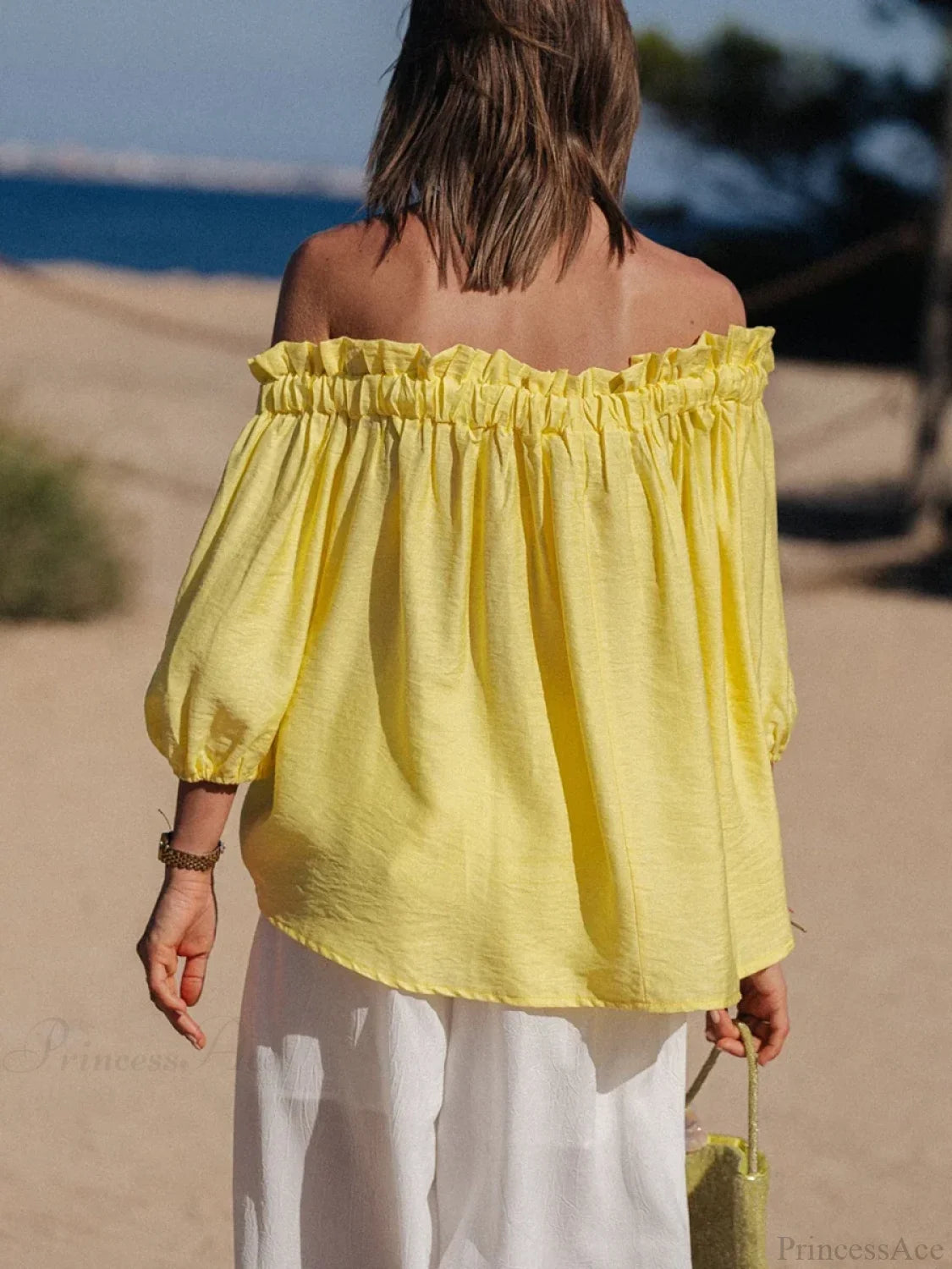 Ruffled Off-Shoulder Solid Fashion Blouse blouse-250126