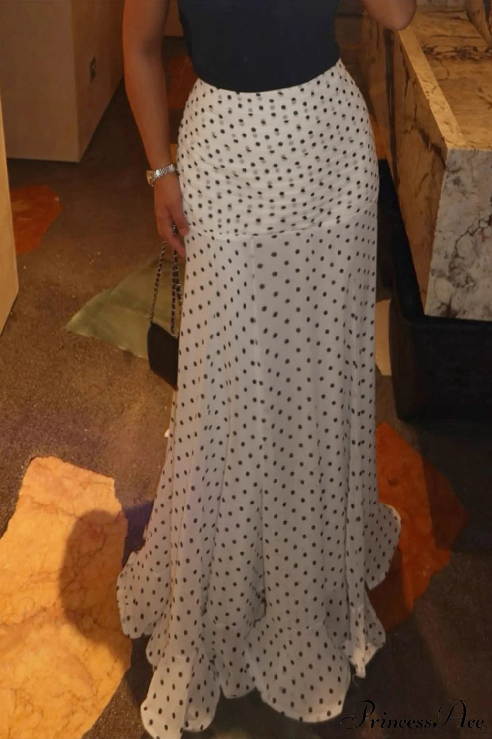 Ruffled Polka Dot Mermaid Skirt White / S