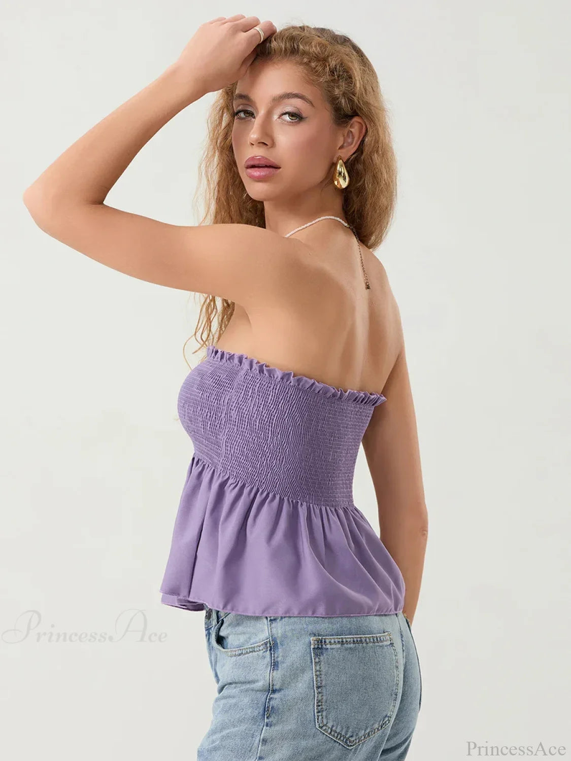 Ruffled Strapless Smocked Flowing Hem Bodydoll Tube Top croptop-250126