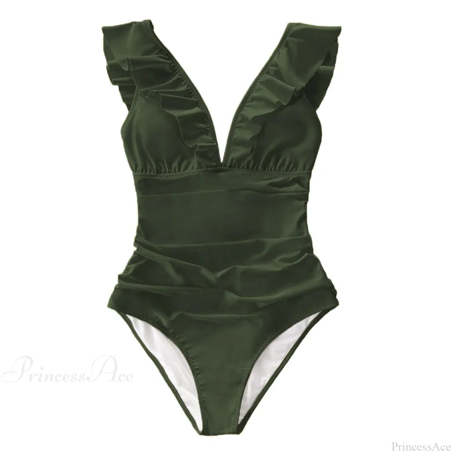 Ruffled V-neck Lace Up Monokini One Piece Set color1 / XS