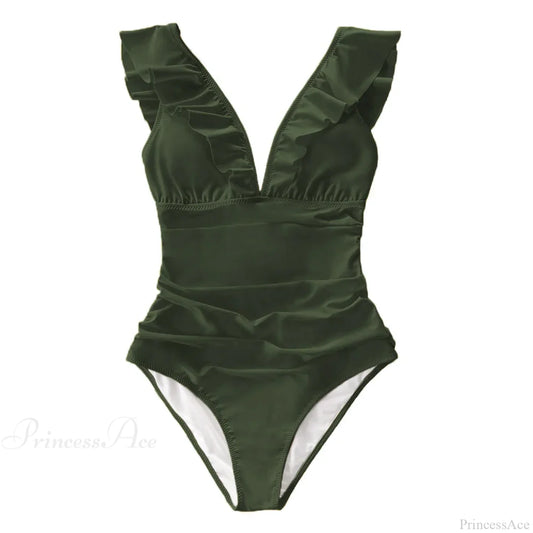 Ruffled V-neck Lace Up Monokini One Piece Set color1 / XS