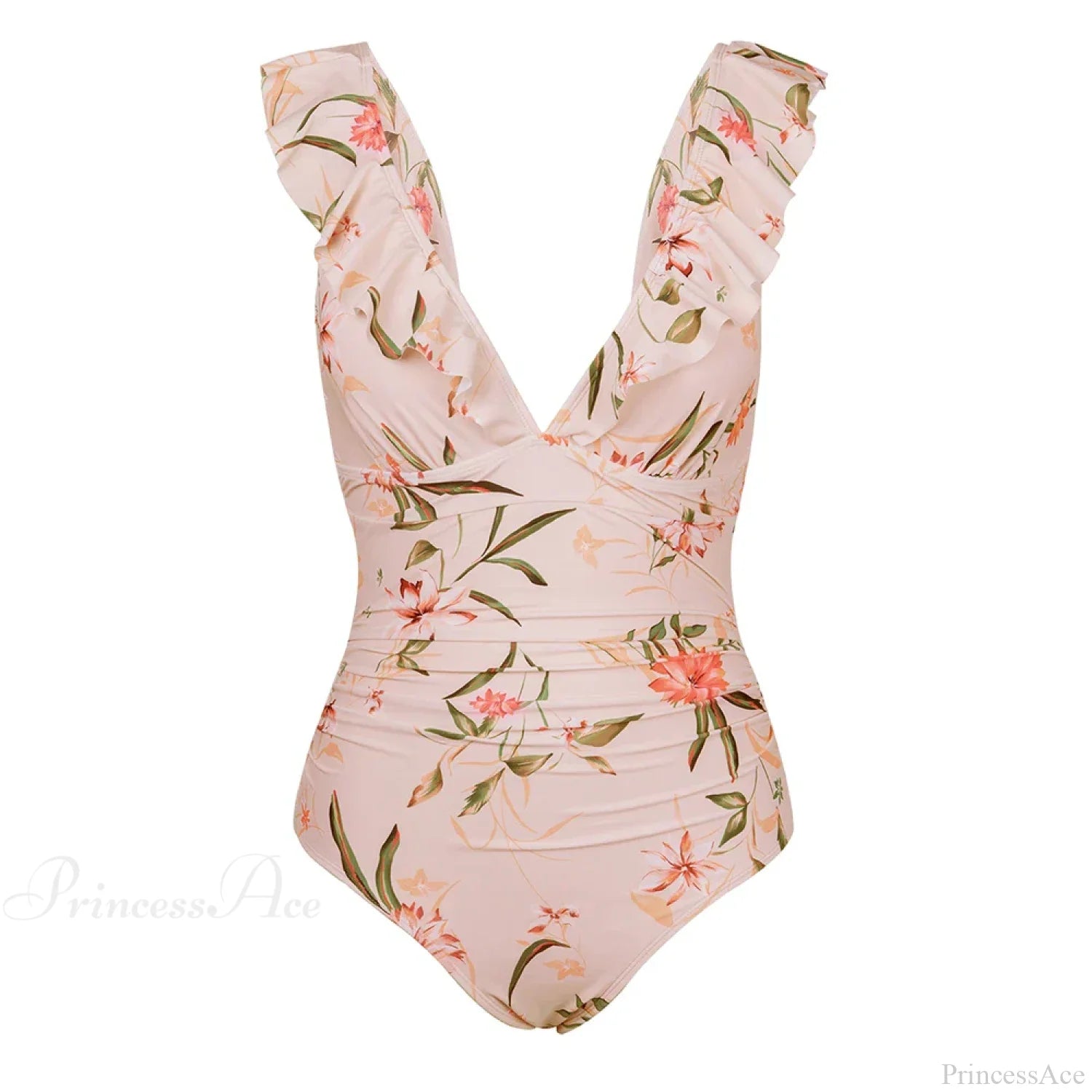 Ruffled V-neck Lace Up Monokini One Piece Set color16 / XS