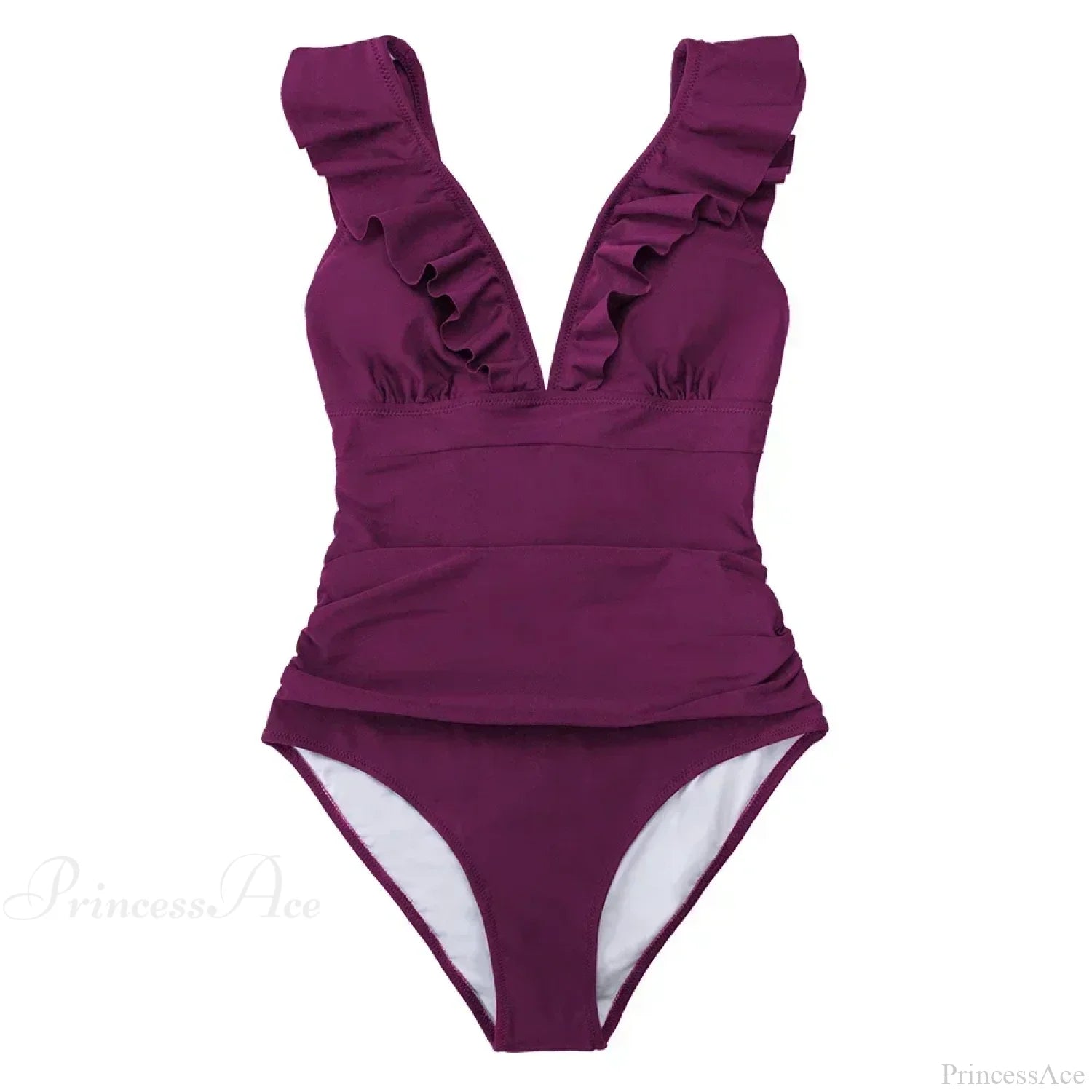 Ruffled V-neck Lace Up One Piece Set fuchsia / S