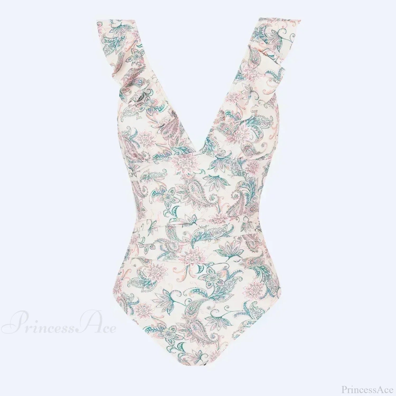 Ruffled V-neck Lace Up One Piece Set WhitFloral / S
