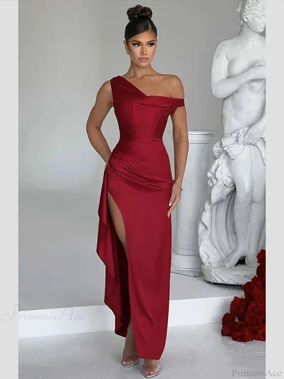 Ruffles Asymmetrical Maxi Vacation Dress Red / S vacationdress-250223