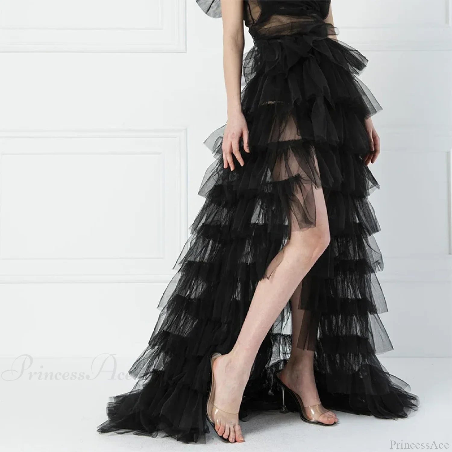 Ruffles Tulle Floor-Length Skirt