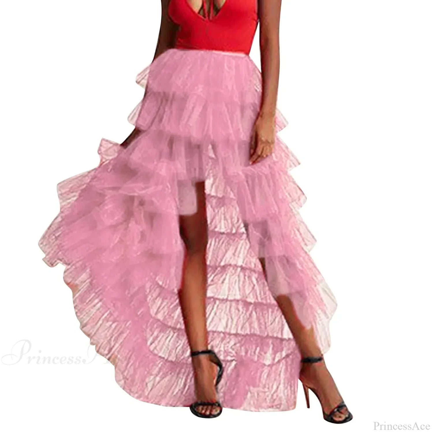 Ruffles Tulle Floor-Length Skirt Pink / One Size