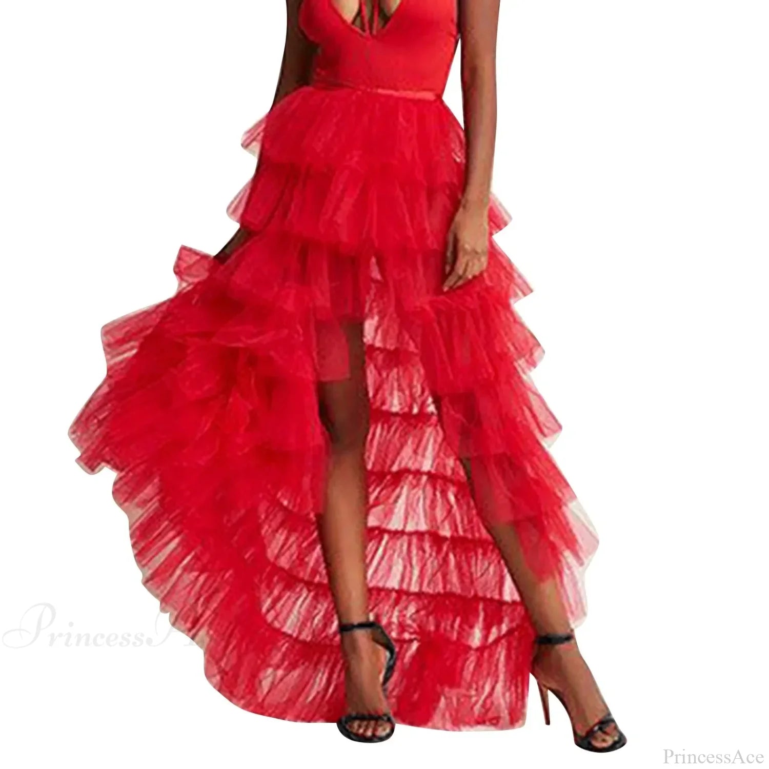 Ruffles Tulle Floor-Length Skirt Red / One Size