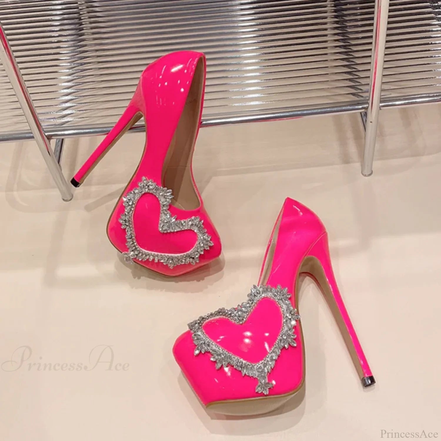 Runway Style Pink High-Heels Women Pumps Spring Autumn Round-Toe Crystal Platform Stiletto Wedding