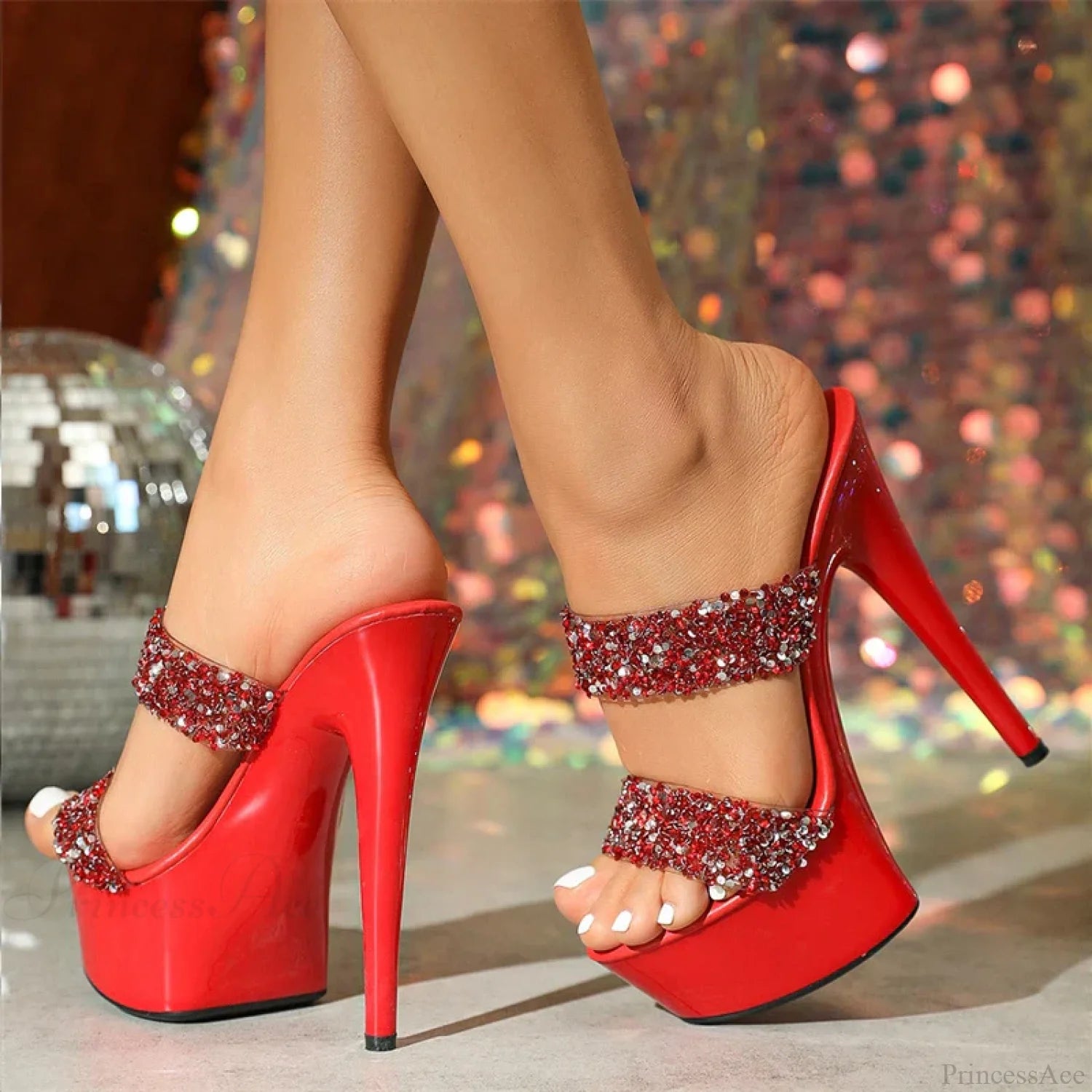 Runway Style Super High Heels Sequined Pvc Summer Party Banquet Big Size Platform Heel