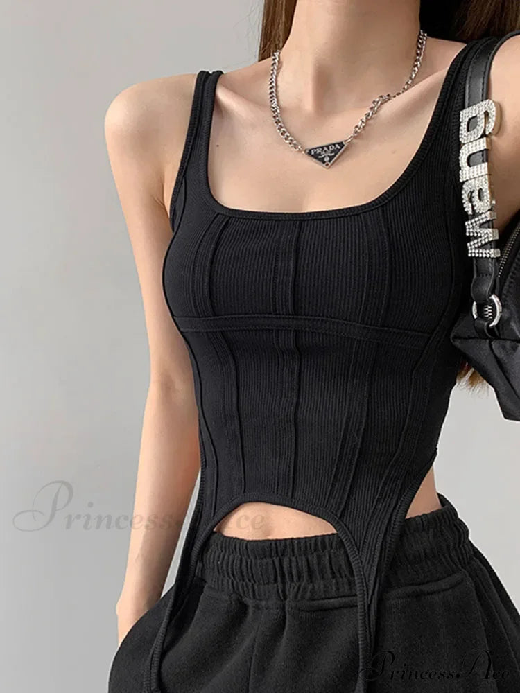 Safari Style Sleeveless Irregular Sort Tops Crop Top