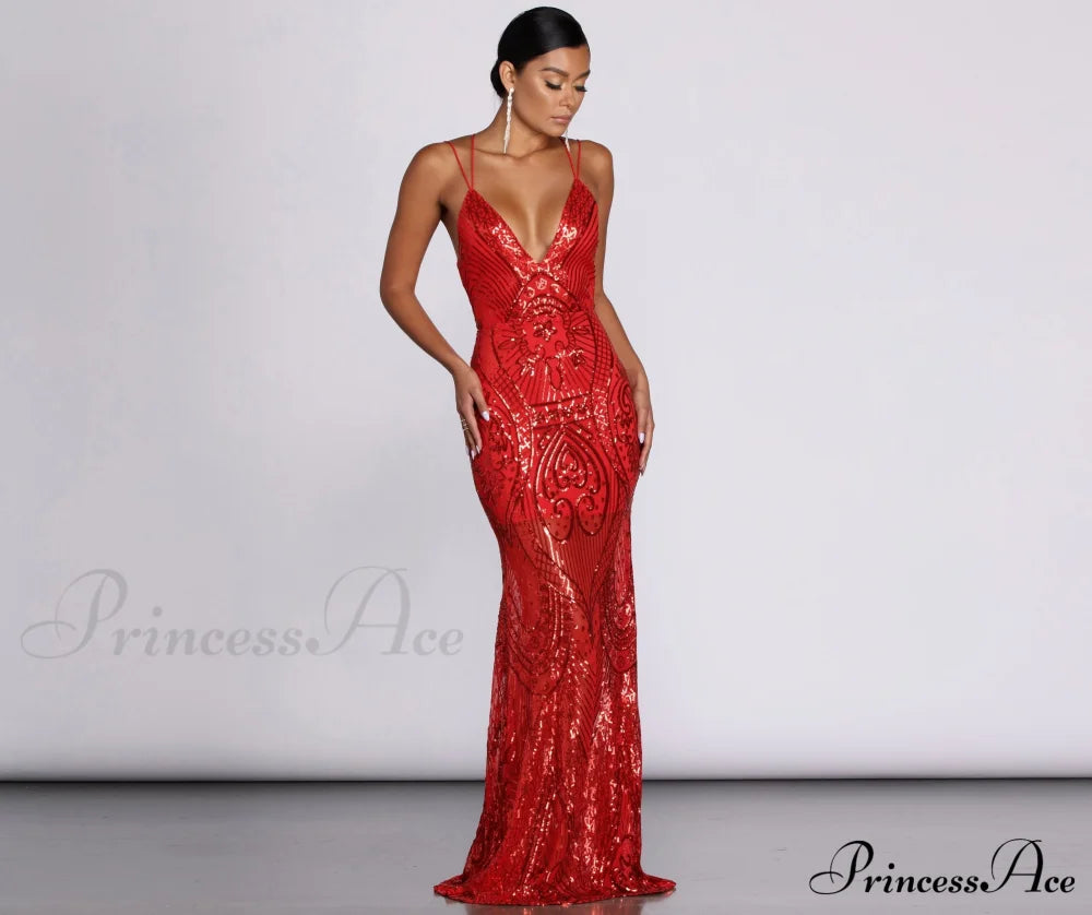 Salma Formal Sequin Scroll Print Dress - Lady Occasions