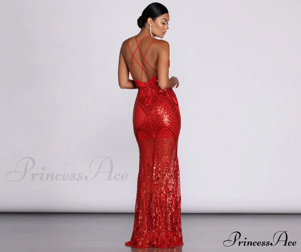 Salma Formal Sequin Charming Scroll Print Dress S.o. Long Dresses