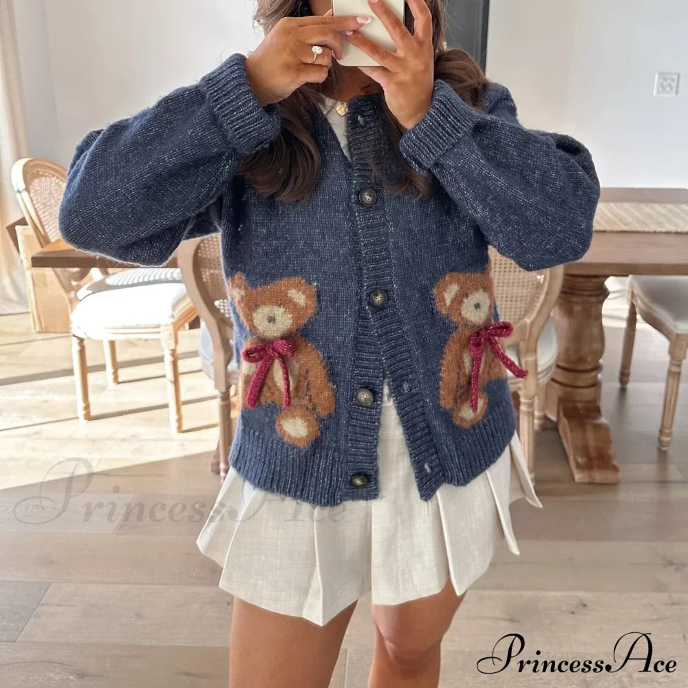 Santa Snowman Embroidery Cardigan Cardigan-241208