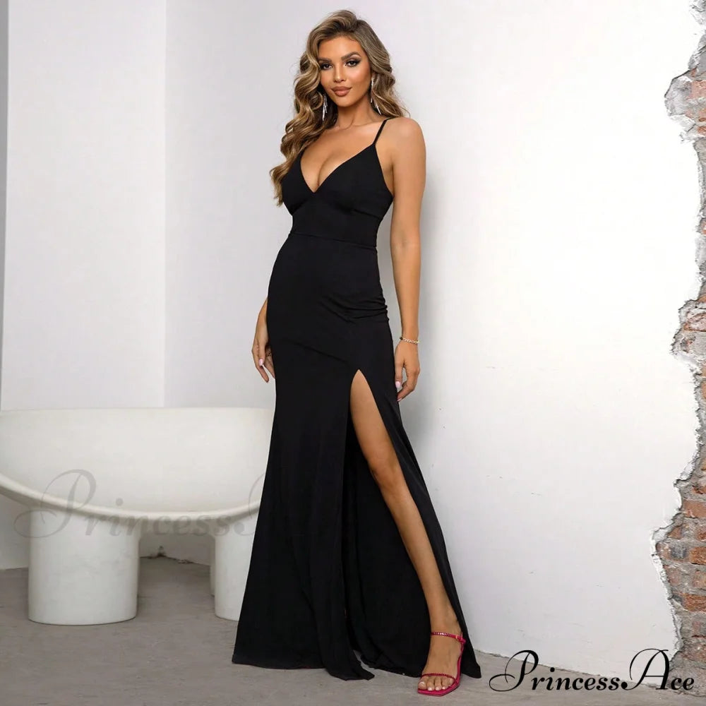 Sasha Formal High Charming Slit Wrap Dress Black / S S.o. Long Dresses