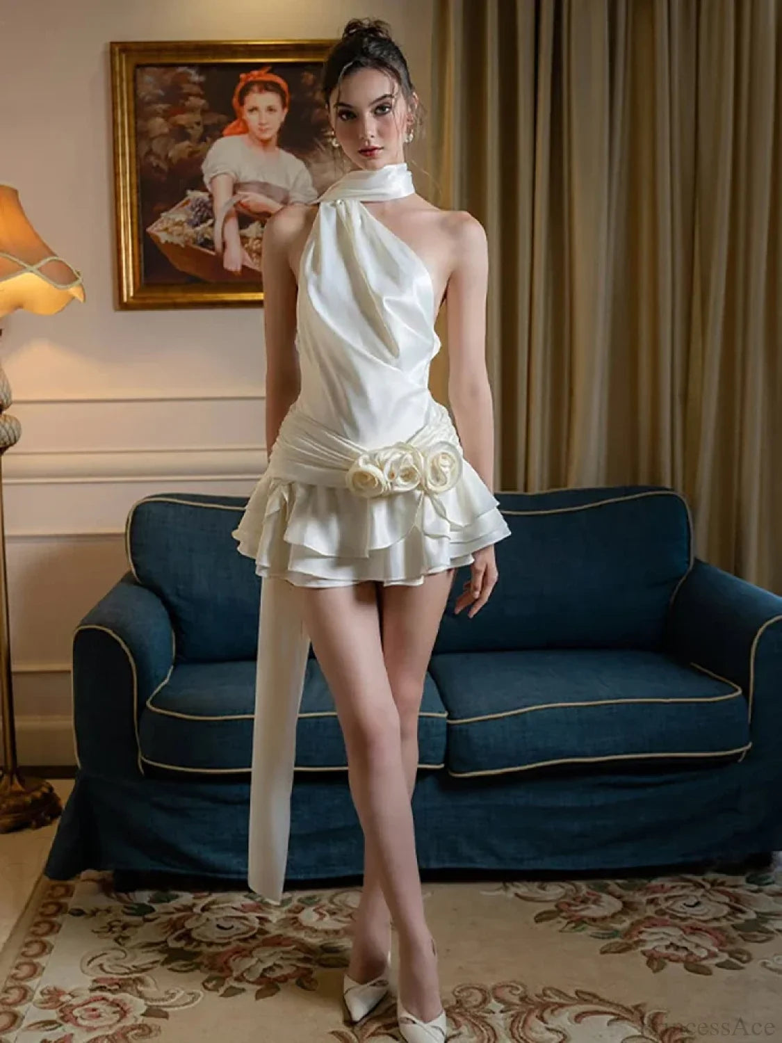 Satin 3D Flower Dress minidress-250223