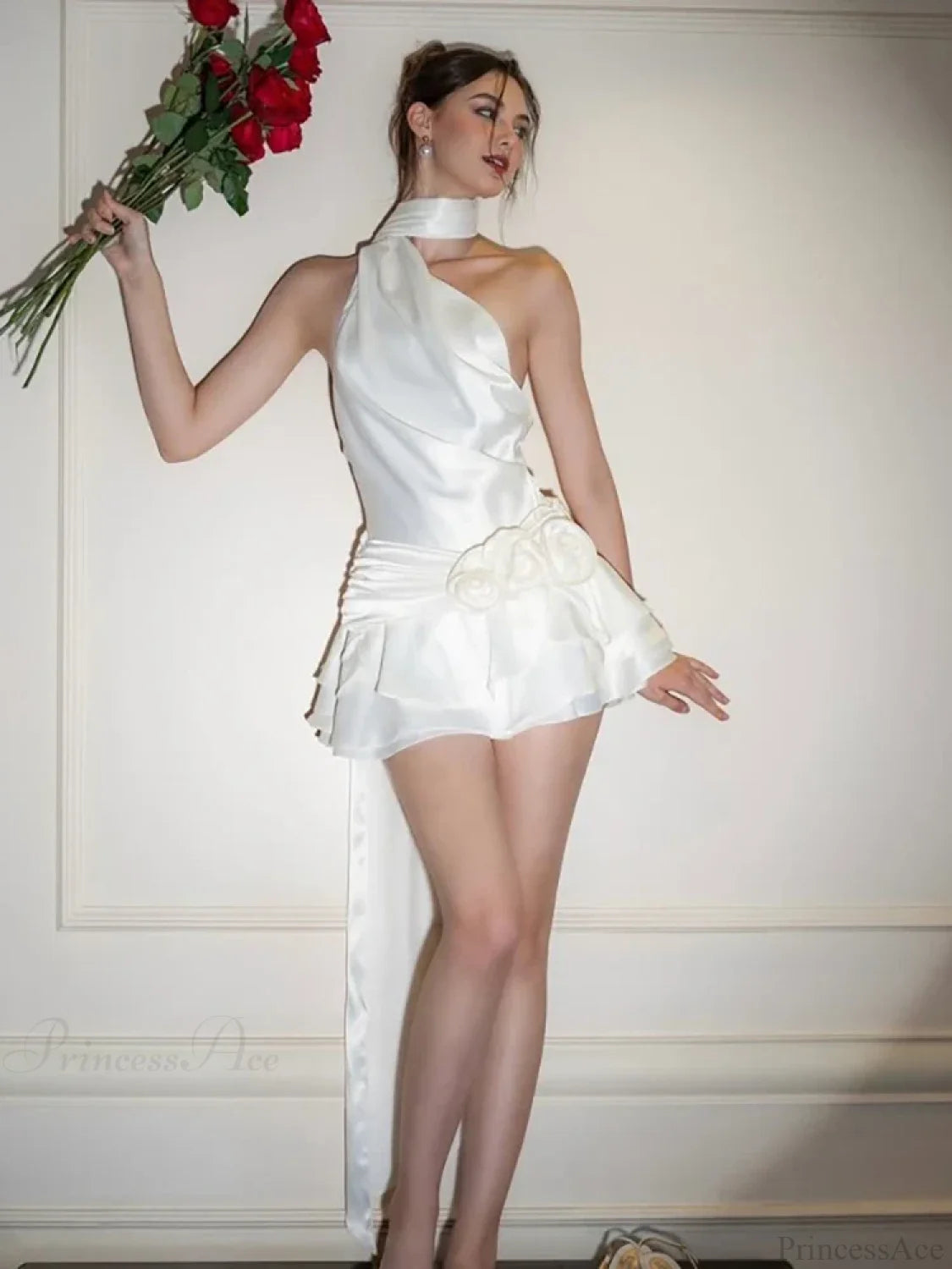 Satin 3D Flower Dress minidress-250223