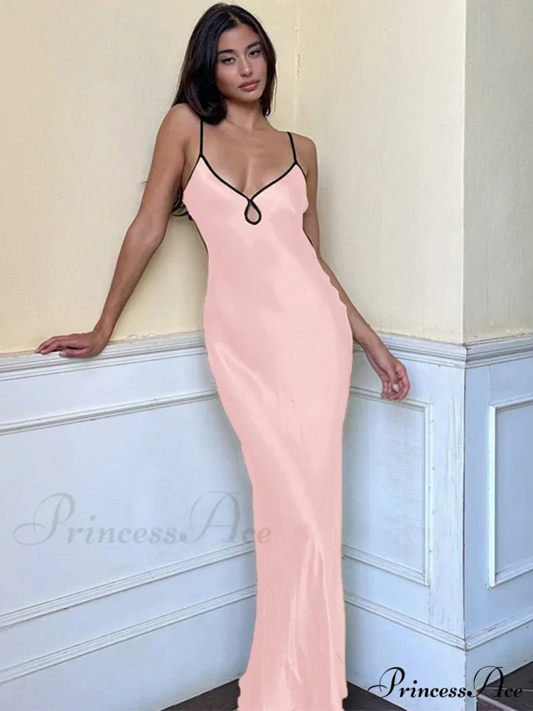 Satin Backless Club Party Vestido Maxi Dress