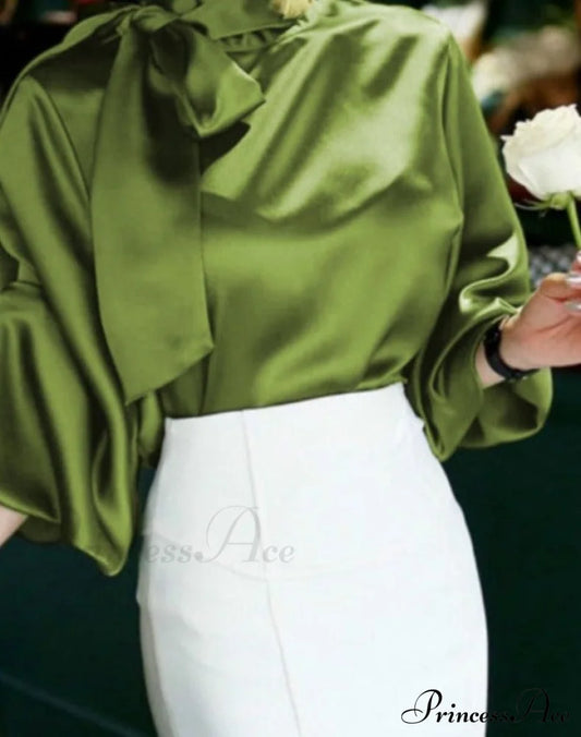 Satin Blouse For Women Green / S Tops & Blouses