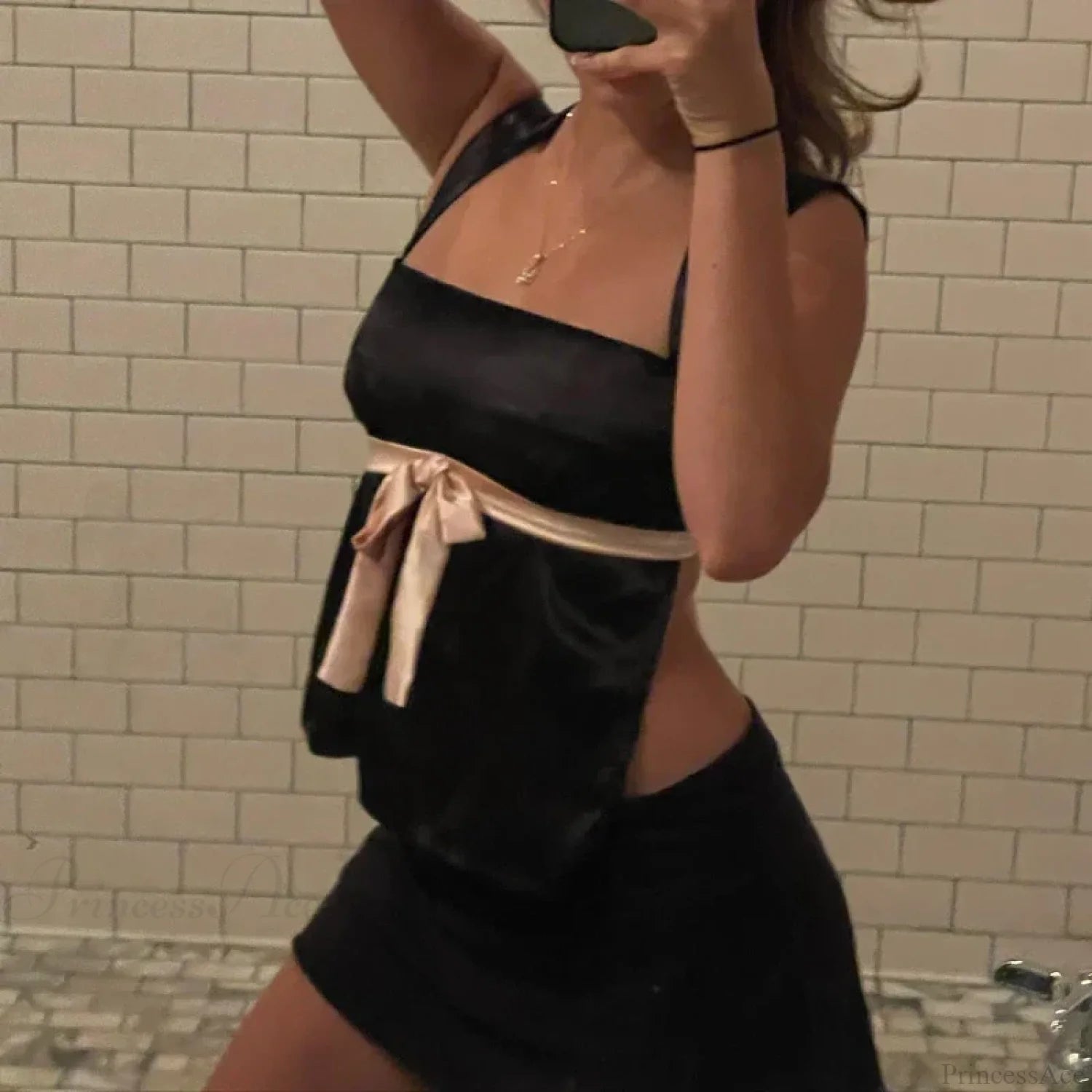 Satin Bow Tie Milkmaid Backless Crop Top black / S croptop-250126