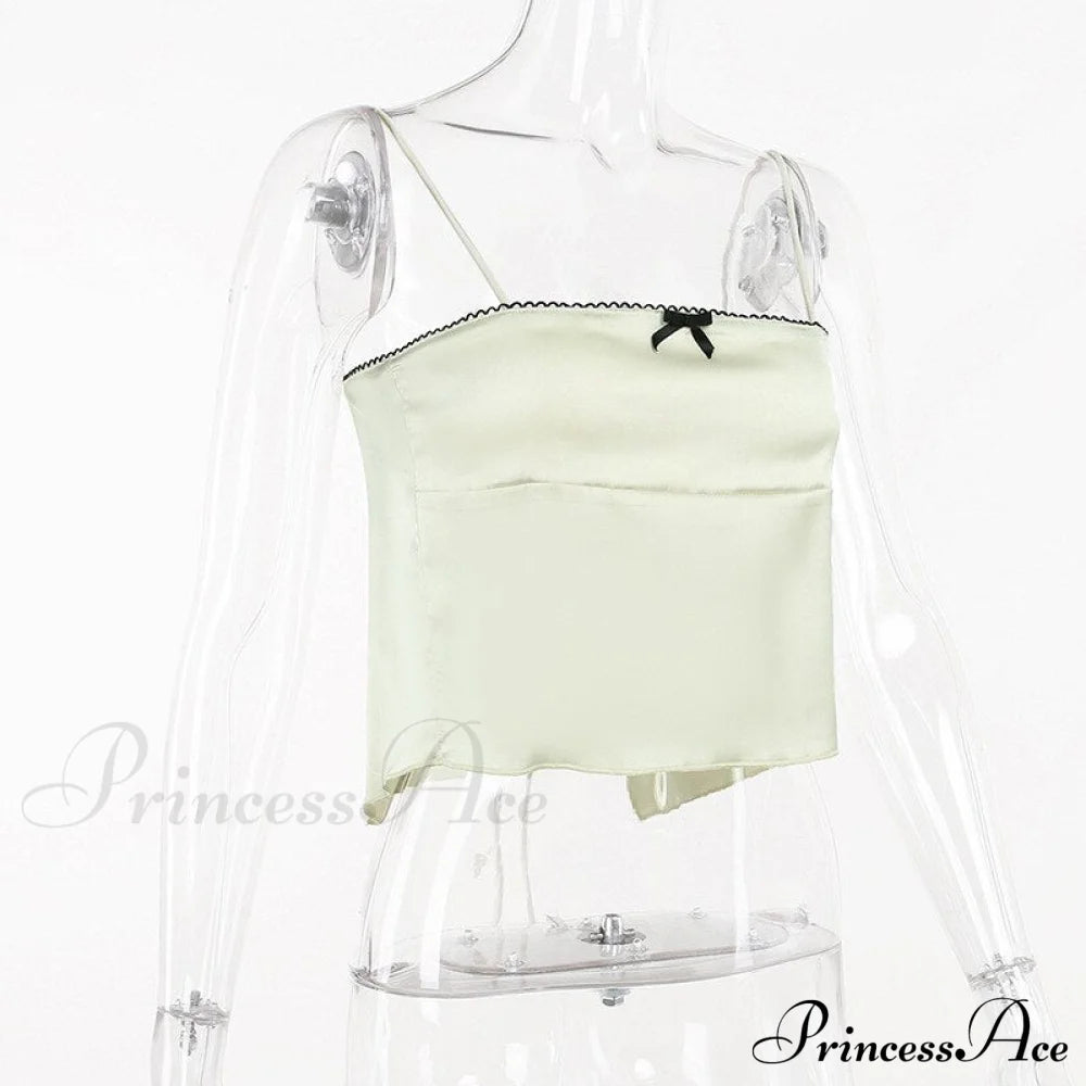 Satin Cami Bow Charming Backless Tie-Up Top