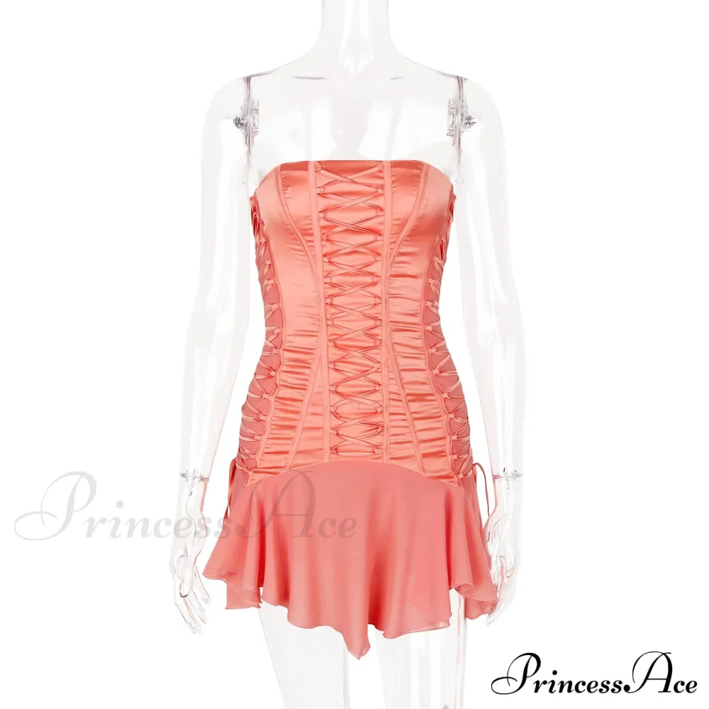 Satin Lace Up Charming Bandage Strapless Mini Dress