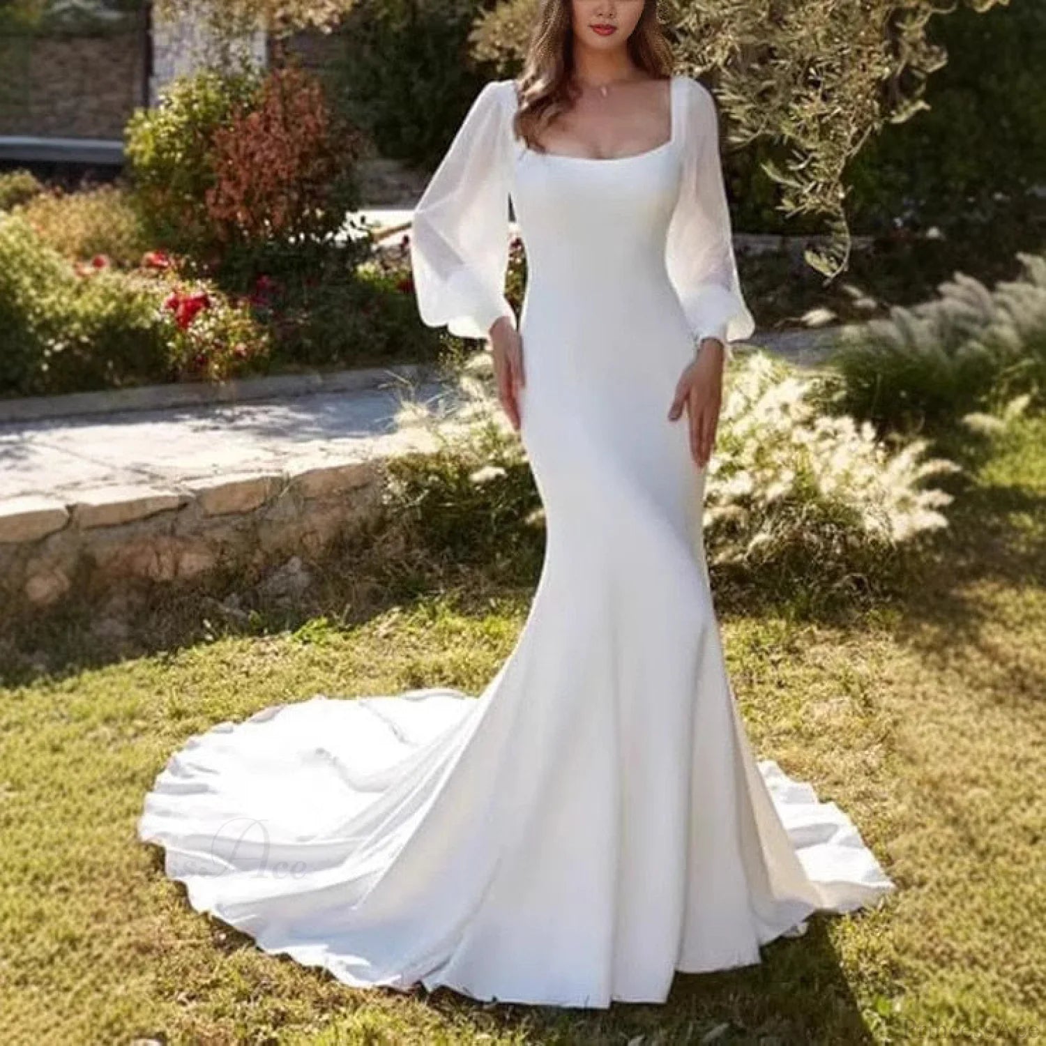 Satin Mermaid Outdoor Bridal Wedding Dress lvory white / 2 weddingdress-250223