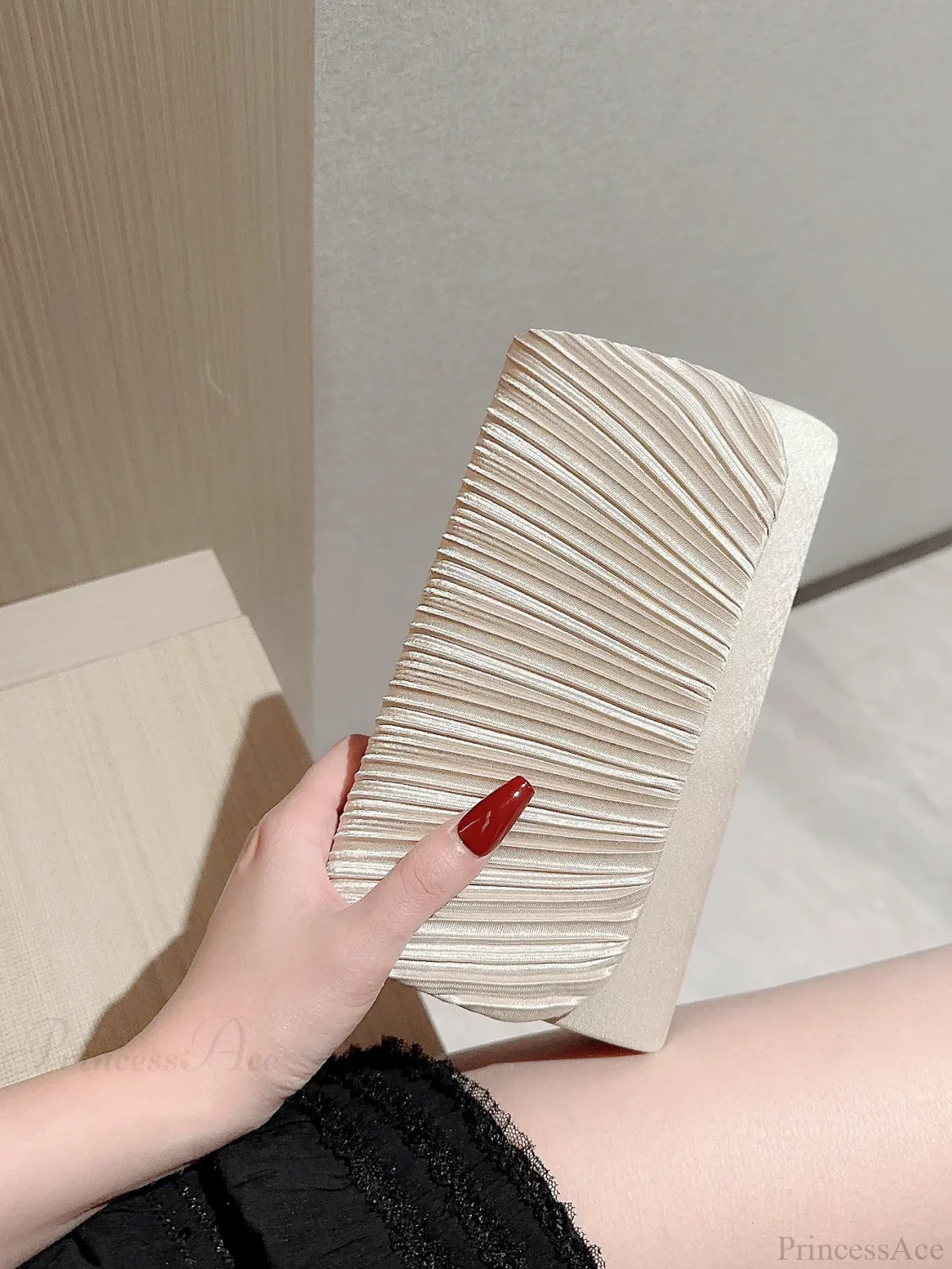 Satin Pleated Rhinestone Wedding Evening Clutch Bag clutchbag-250126