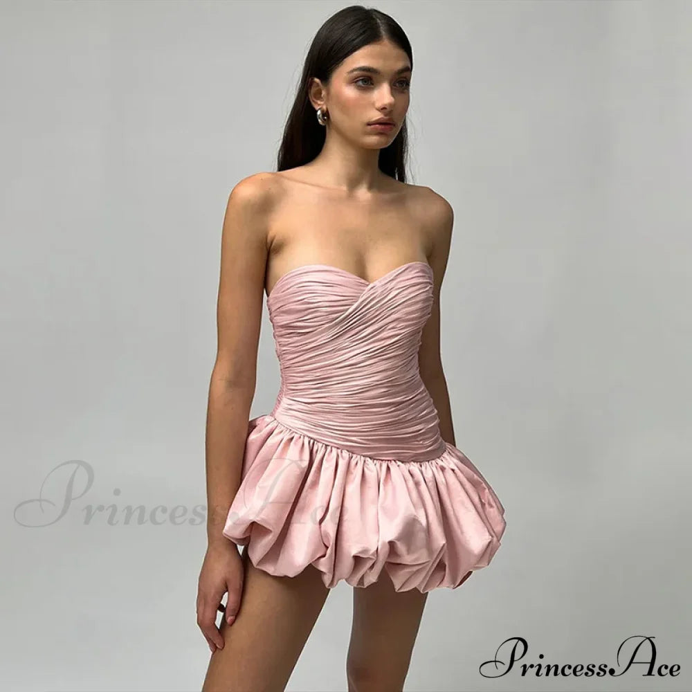 Satin Ruched Stylish Puff Mini Dress Solid