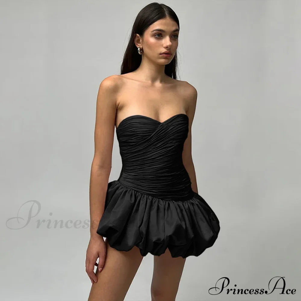 Satin Ruched Stylish Puff Mini Dress Solid