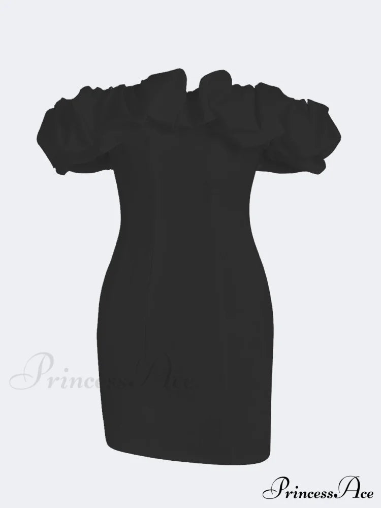 Satin Ruffled Stylish Strapless Mini Dress Black / S Dresses