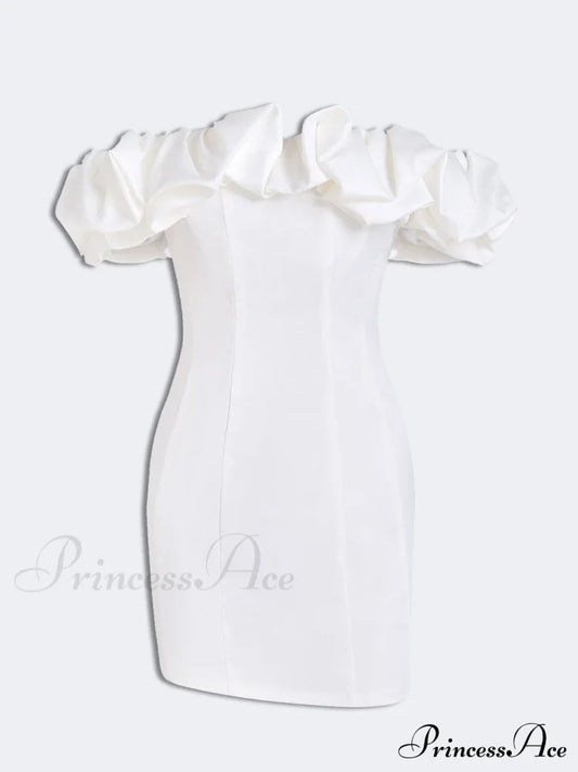 Satin Ruffled Stylish Strapless Mini Dress White / S Dresses