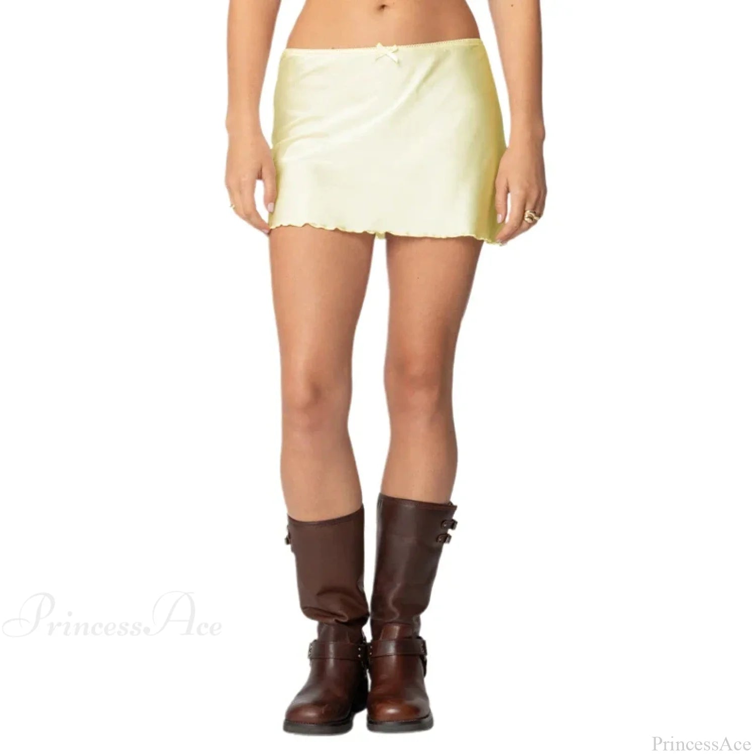 Satin Solid Low Waist Skirt Yellow / S skirts-250223