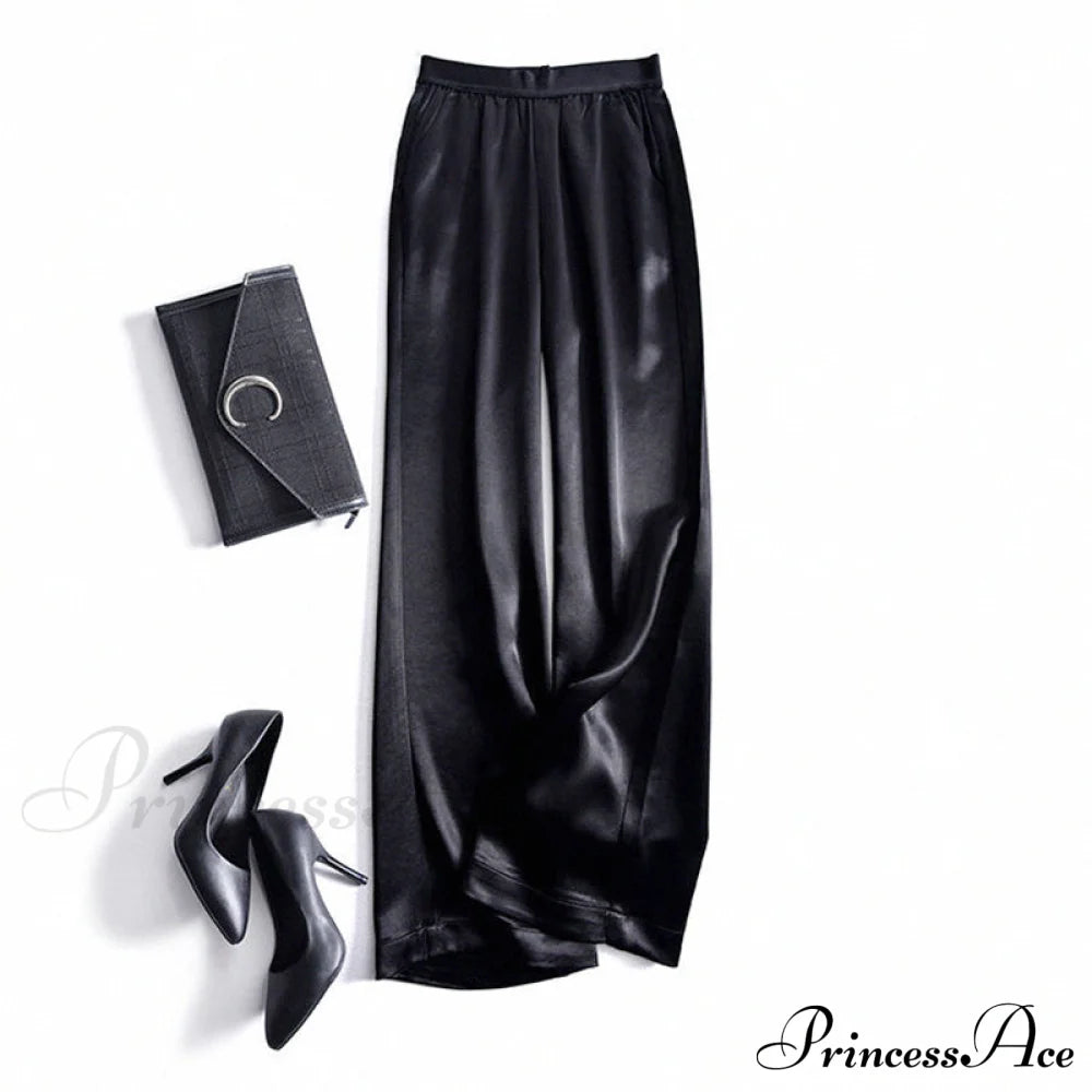 Satin Straight-Leg Casual Pants