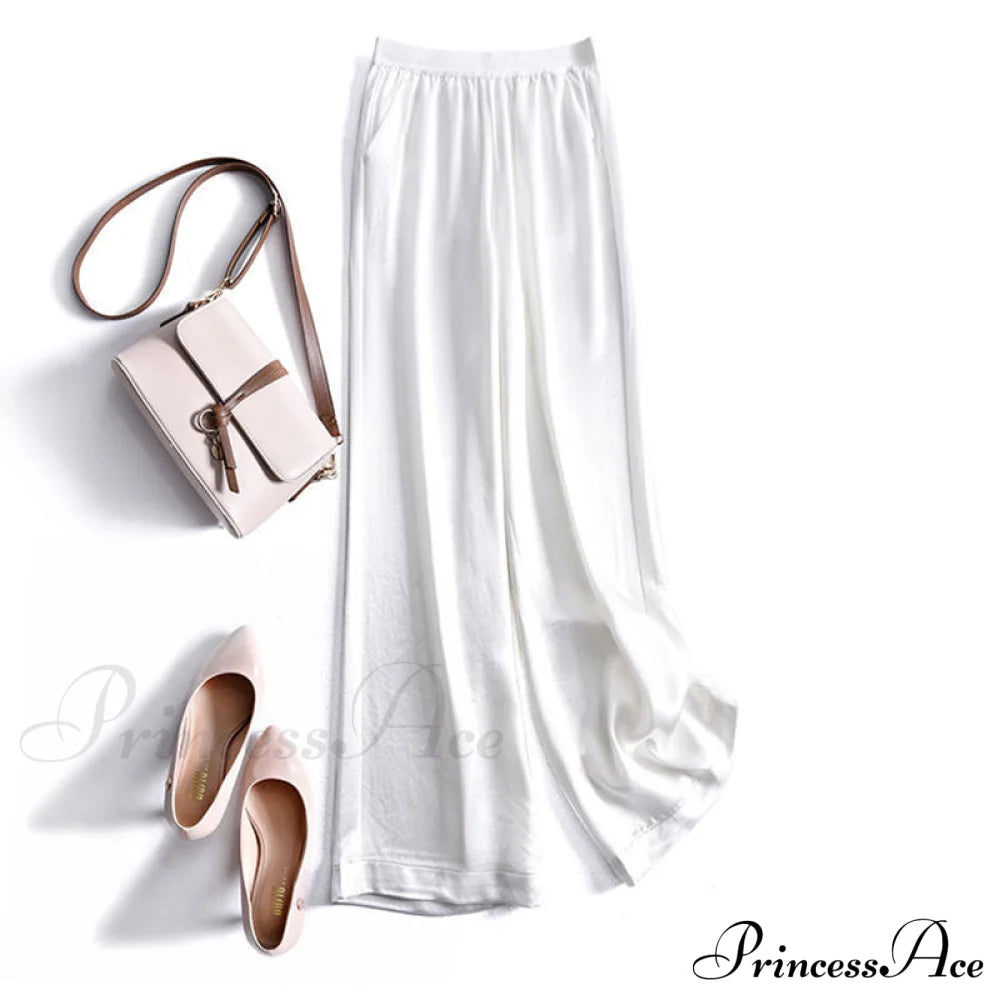 Satin Straight-Leg Casual Pants White / S