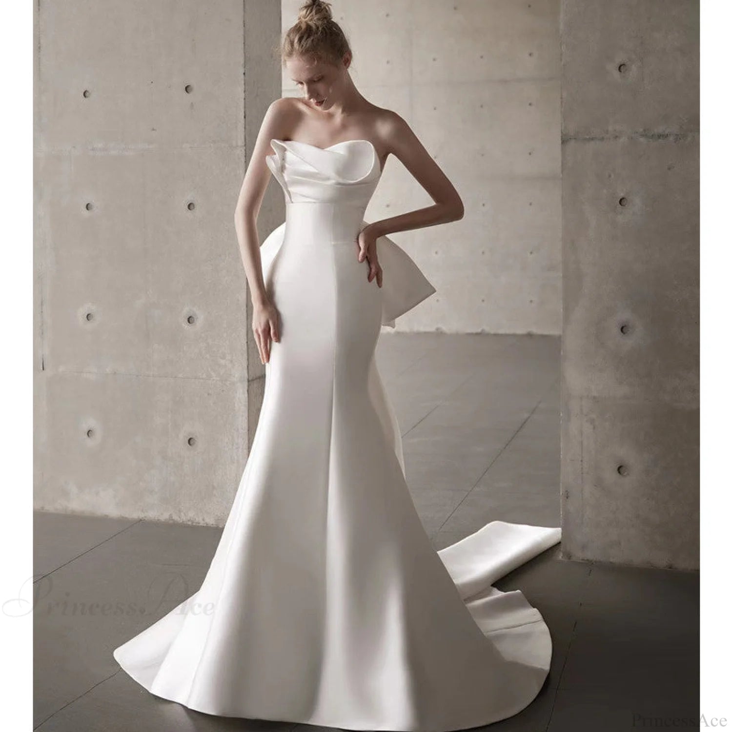 Satin Strapless Bowknot Wedding Dress weddingdress-250223