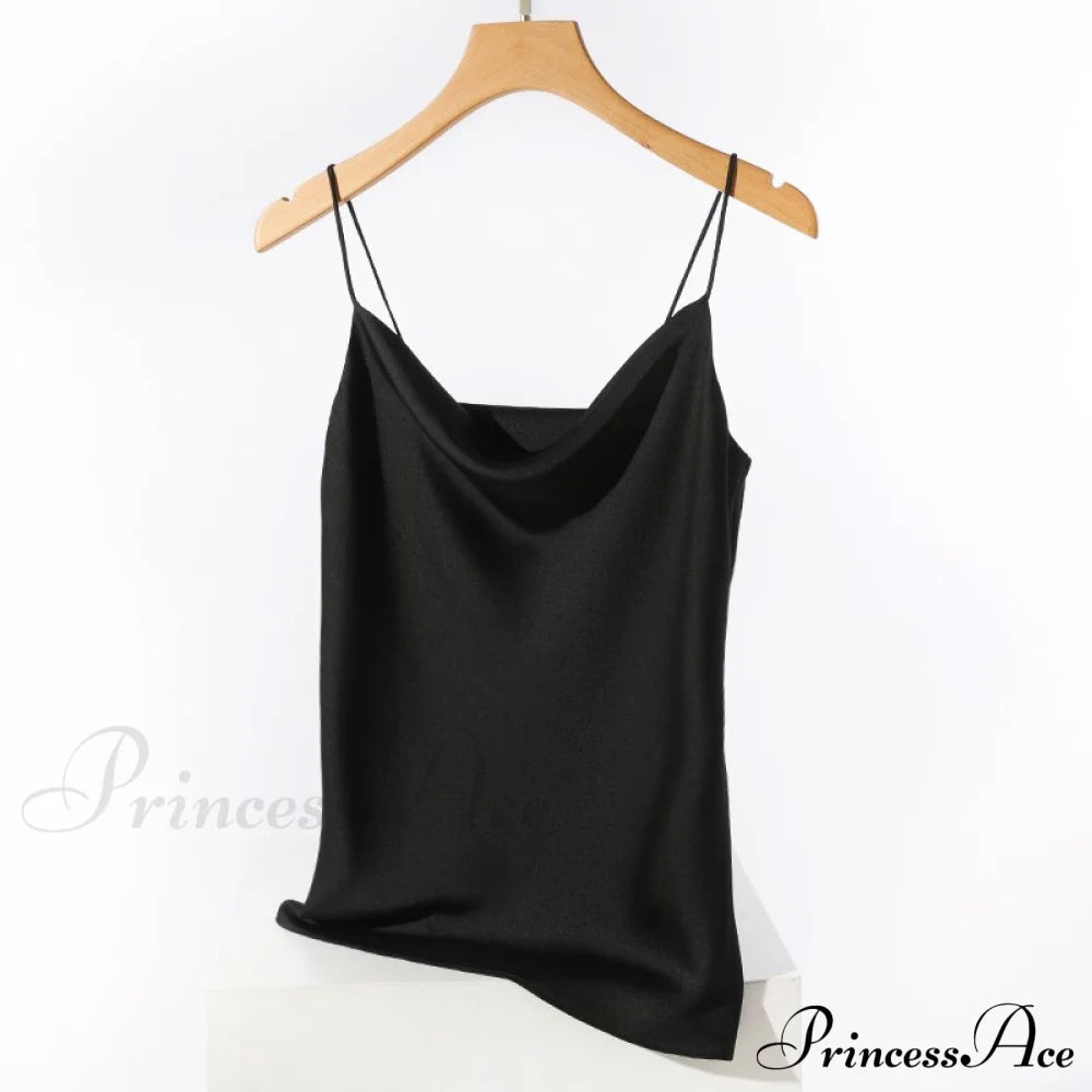 Satin Thin Wild Solid Camis Black / S