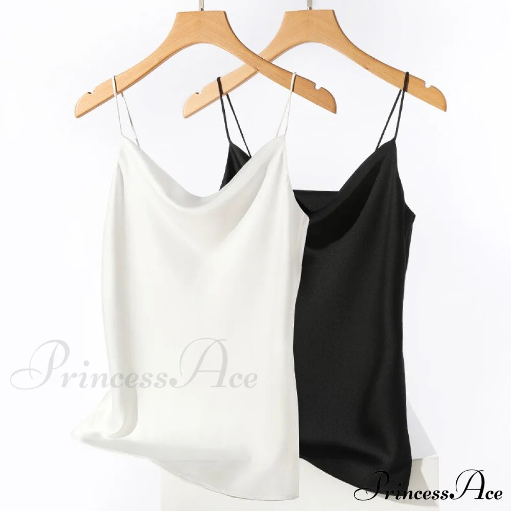 Satin Thin Wild Solid Camis White Black 2 Pcs / S