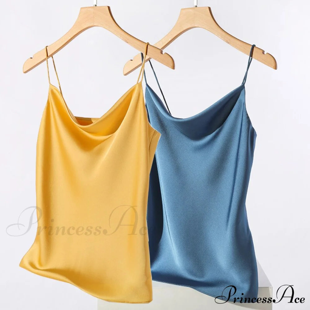 Satin Thin Wild Solid Camis Yellow Blue 2 Pcs / S