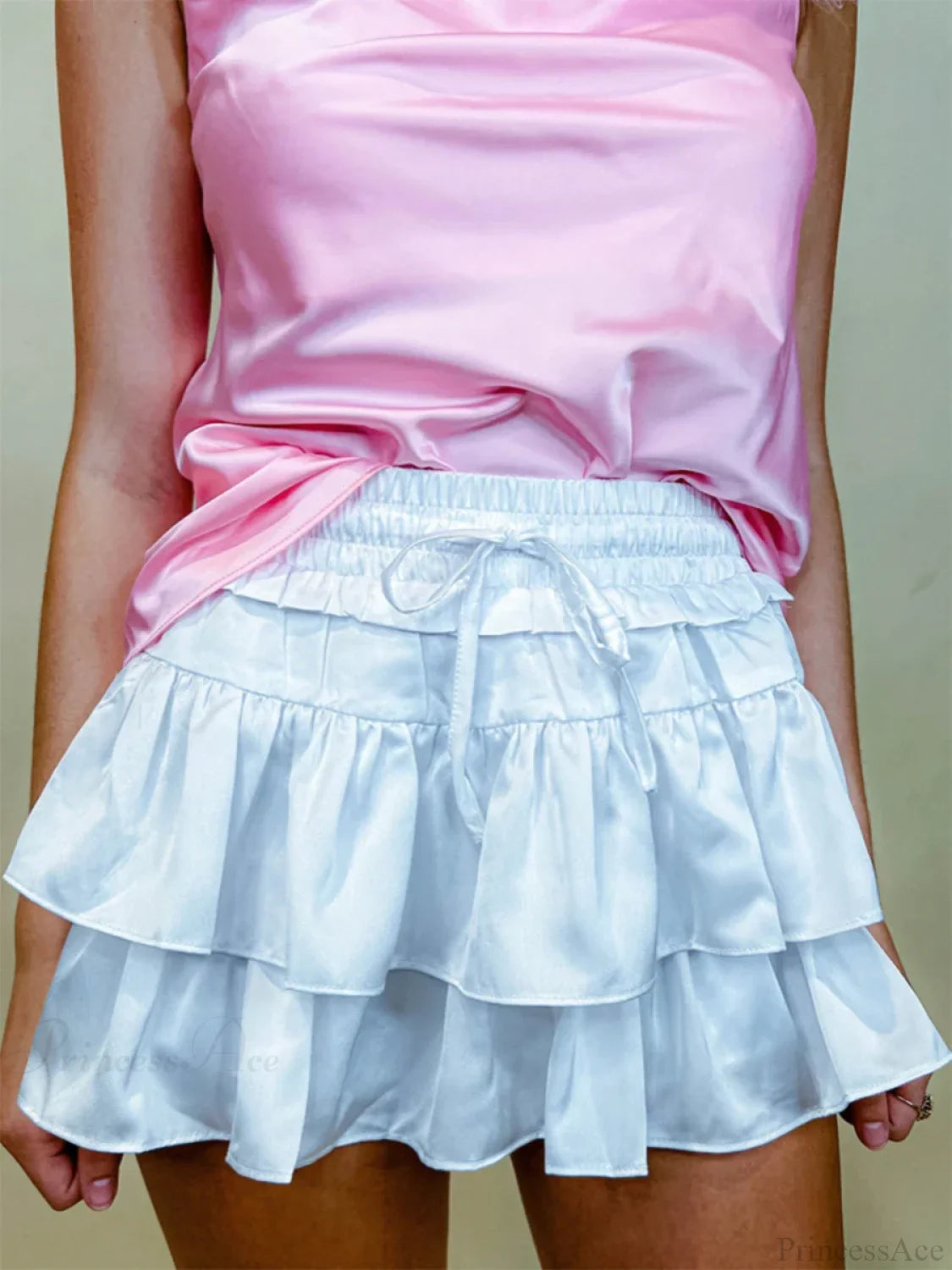 Satin Tiered Flared Pleated Skirt WHITE / S skirts-250223