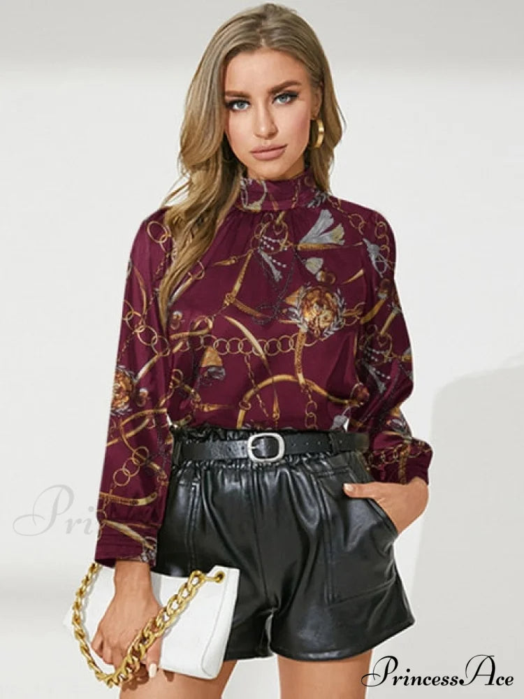 Satin Top By Weina S / Wine Red Golden Tops & Blouses