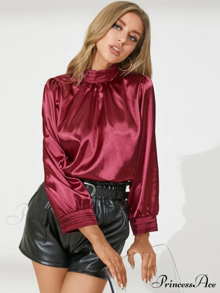 Satin Top By Weina S / Wine Red Tops & Blouses