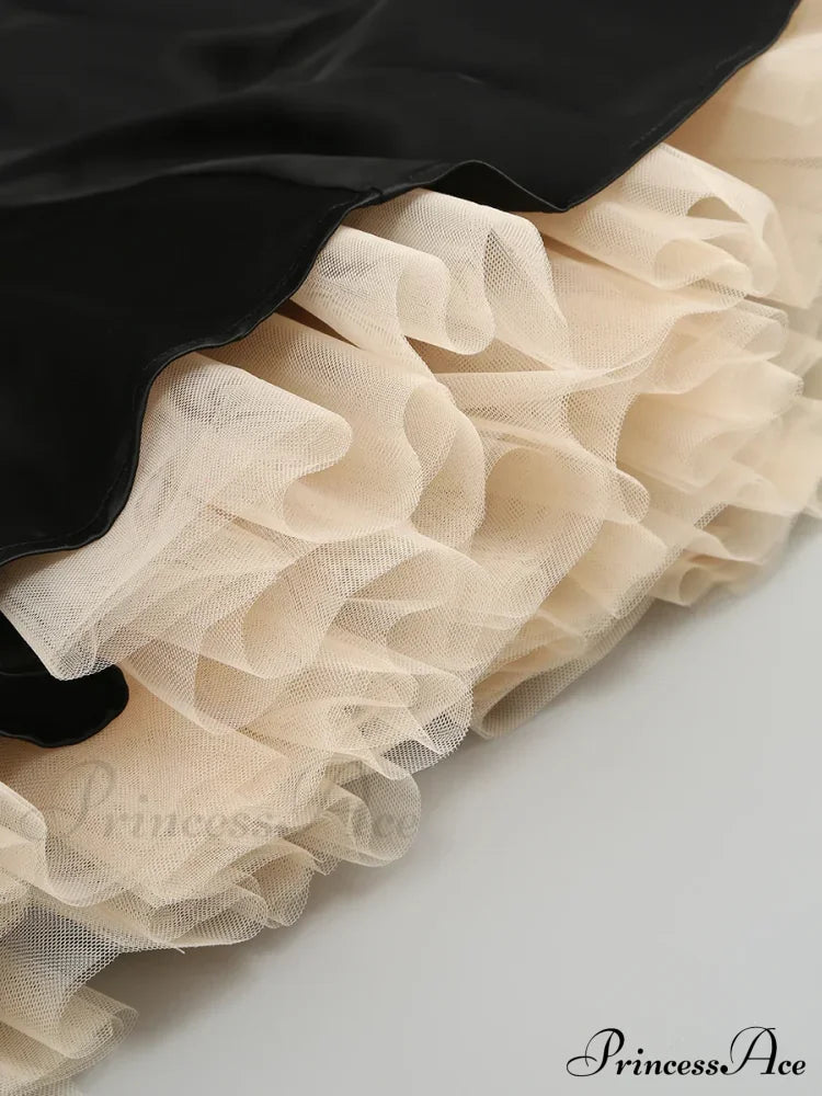 Satin Tulle Frill Charming Strap Mini Dress Dress