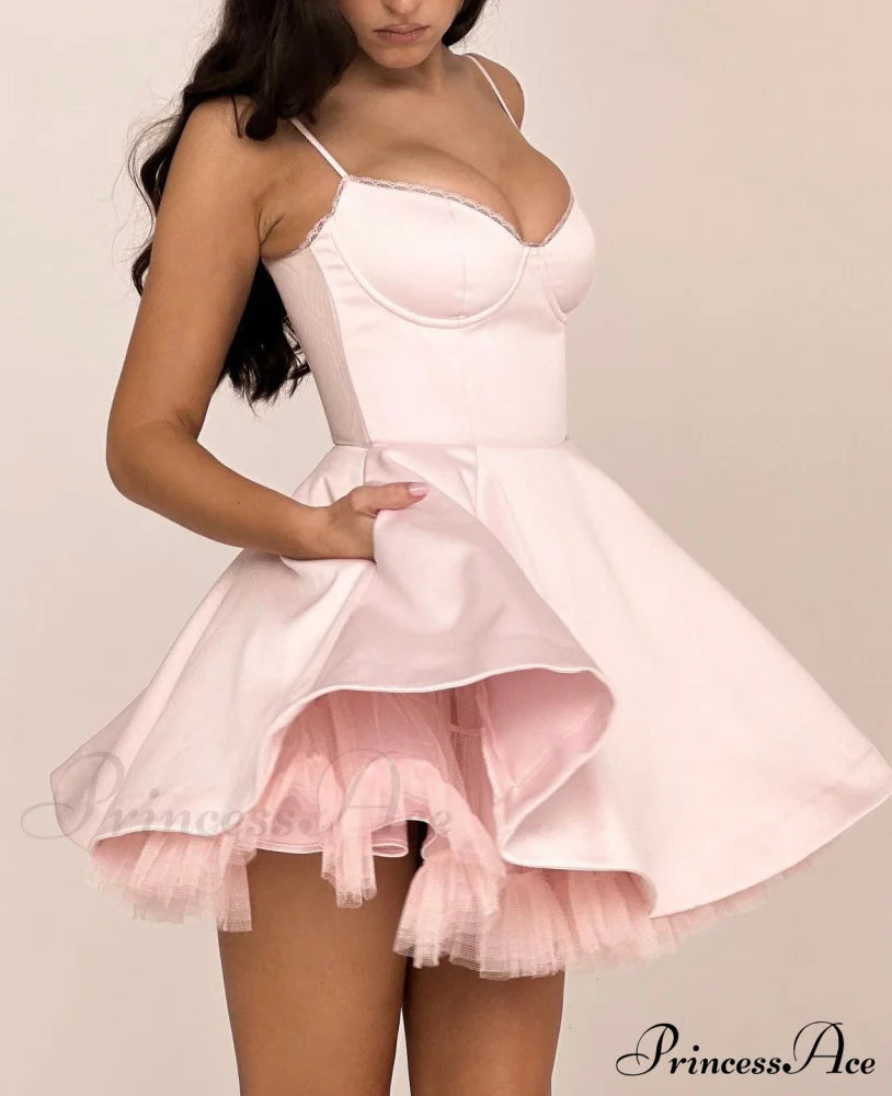 Satin Tulle Frill Charming Strap Mini Dress Dress