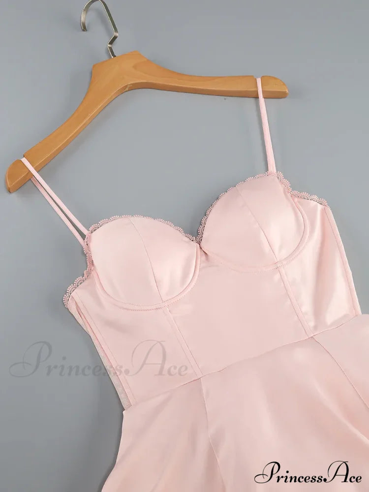 Satin Tulle Frill Charming Strap Mini Dress Dress