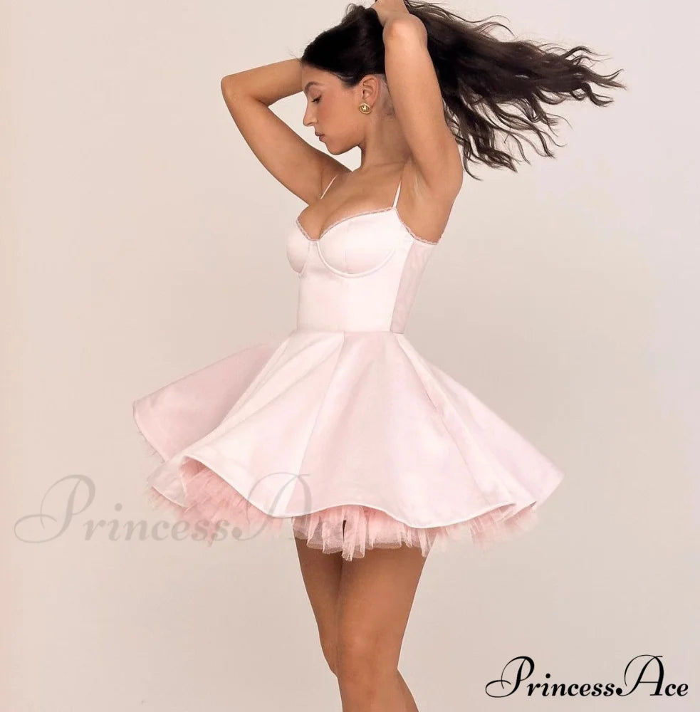 Satin Tulle Frill Charming Strap Mini Dress Dress