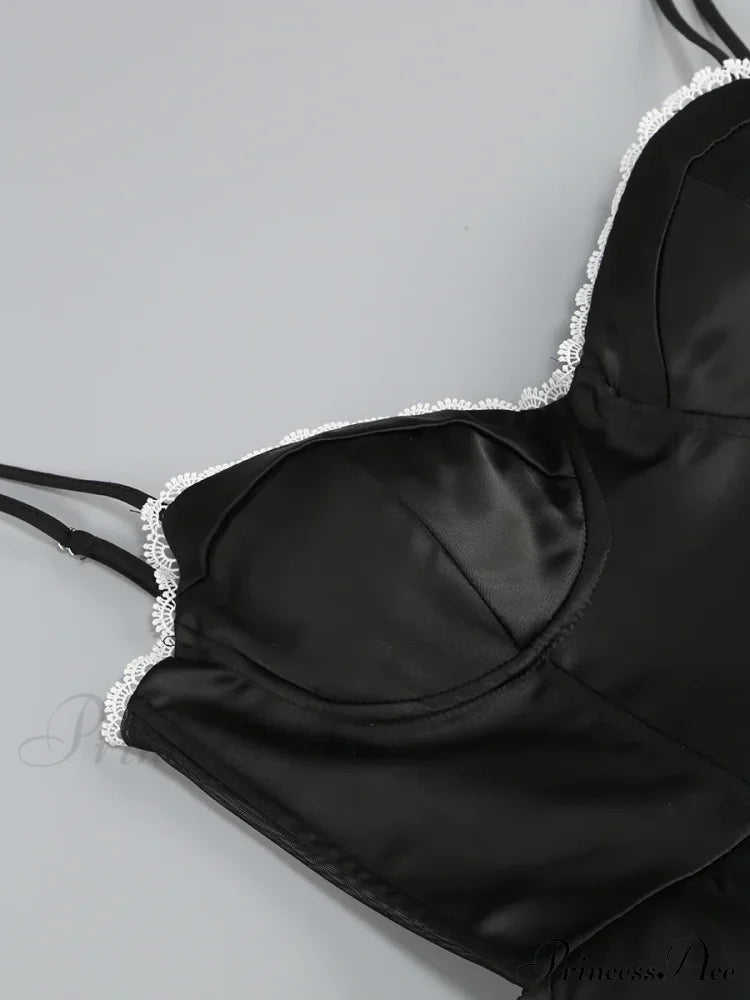 Satin Tulle Frill Charming Strap Mini Dress Dress