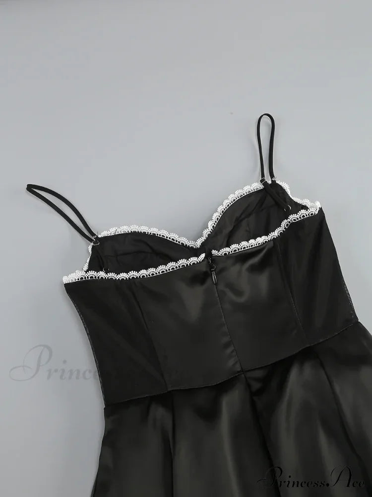 Satin Tulle Frill Charming Strap Mini Dress Dress