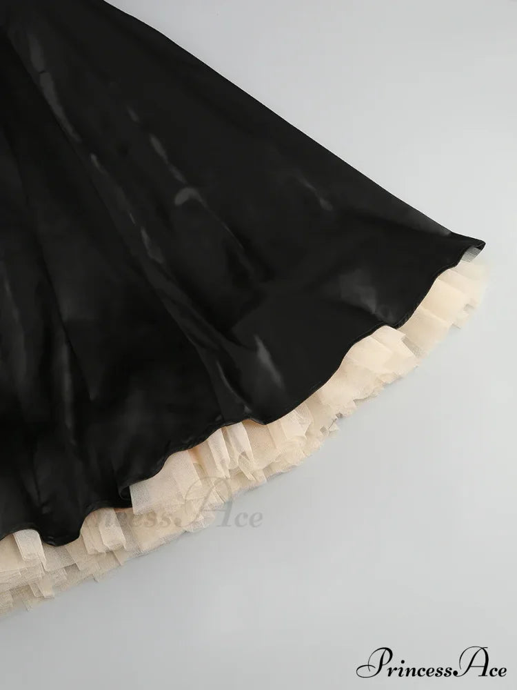 Satin Tulle Frill Charming Strap Mini Dress Dress