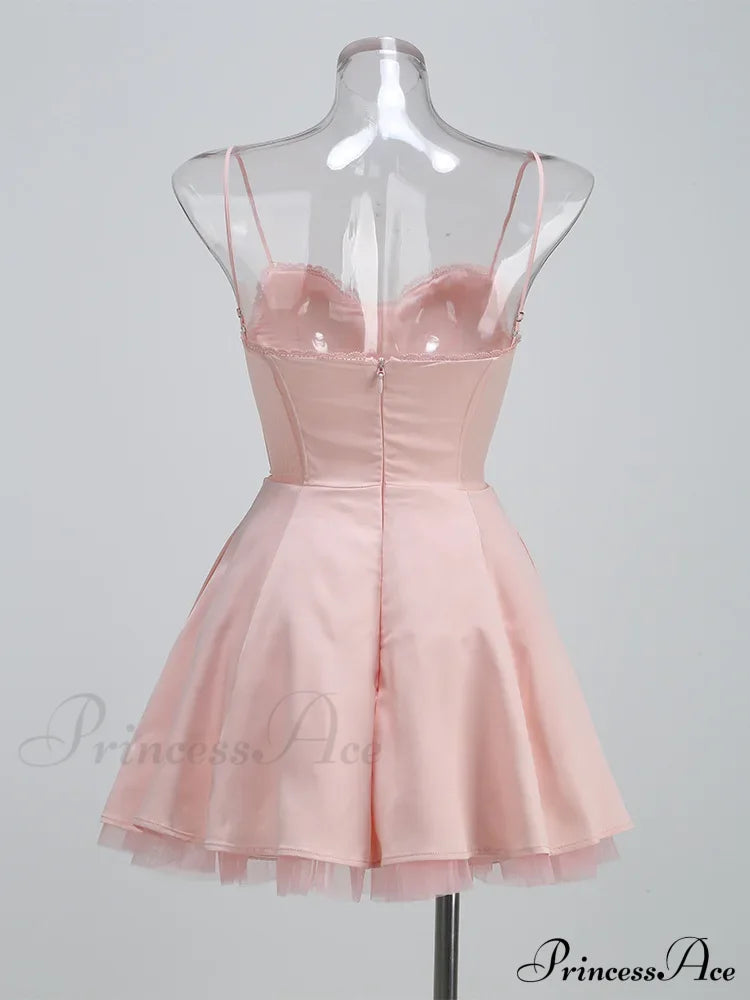 Satin Tulle Frill Charming Strap Mini Dress Dress